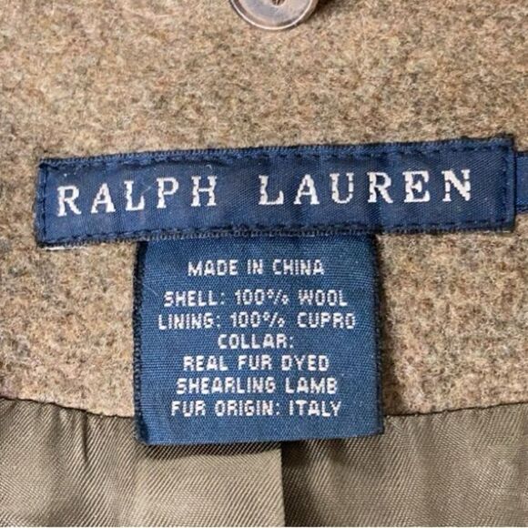 Ralph Lauren Olive Drab Wool Felt Double Breasted Shearling Collar Coat - Picture 2 of 14